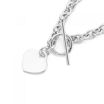 Prouds Sterling silver heart fob cable bracelet 19cm offer