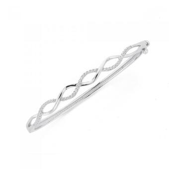 Prouds Sterling silver cubic zirconia open twist bangle offer
