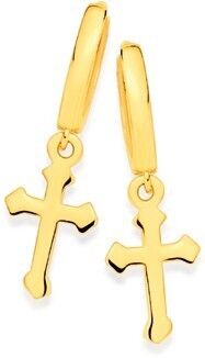 Prouds 9ct gold cross drop huggie earrings offer