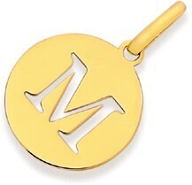 Prouds 9ct gold initial 'm' serif style round disc pendant offer