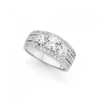 Prouds Sterling silver three row trilogy cubic zirconia ring offer
