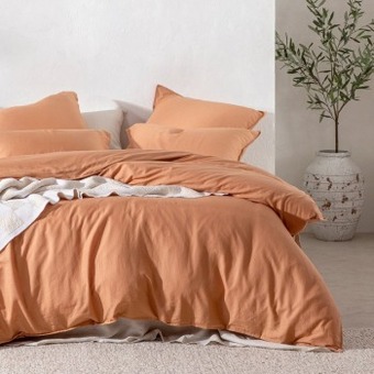 Pillow Talk Washed linen look butterscotch quilt cover set by essentials offer