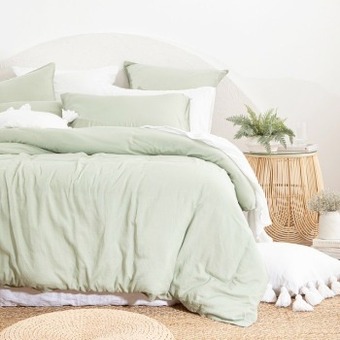 Pillow Talk Washed linen look mint quilt cover set by essentials offer