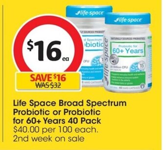 Coles Life Space Broad Spectrum Probiotic or Probiotic For 60+ Years 40 pack offer