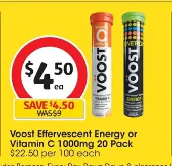 Coles Voost Effervescent Energy or Vitamin C 1000mg 20 Pack offer