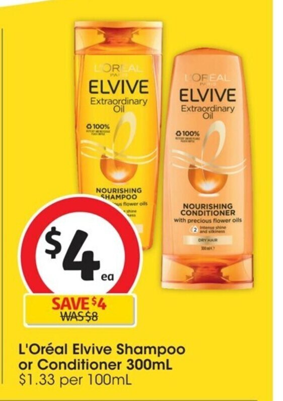 L'Oréal Elvive Shampoo or Conditioner 300 ml offer at Coles