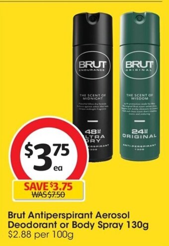 Coles Brut Antiperspirant Aerosol Deodorant or Body Spray 130g offer