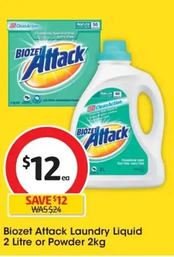 Coles Biozet Attack Laundry Liquid 2 Litre or Powder 2 kg, offer