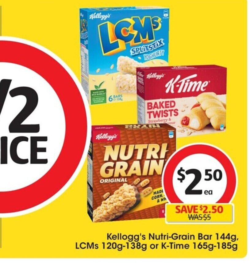 Kellogg's Nutri Grain Bar 144g or LCMs 120g138g or KTime 165g185g