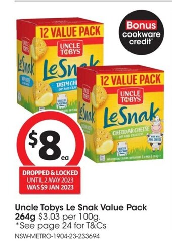 Coles Uncle Tobys Le Snak Value Pack 264g offer