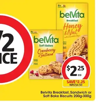 Coles Belvita Breakfast, Sandwich or Soft Bake Biscuits 200g-300g offer