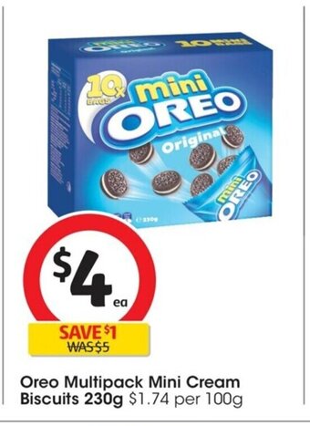Coles Oreo Multipack Mini Cream Biscuits 230g offer