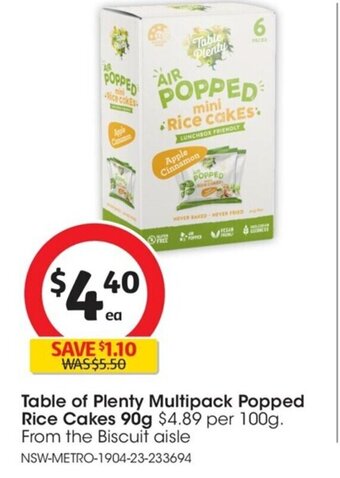 Coles Table of Plenty Multipack Popped Rice Cakes 90g. offer