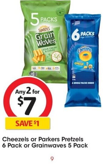 Coles Cheezels or Parkers Pretzels 6 pack or Grainwaves 5 Pack offer