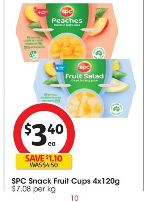 SPC Snack Fruit Cups 4x120g offer at Coles