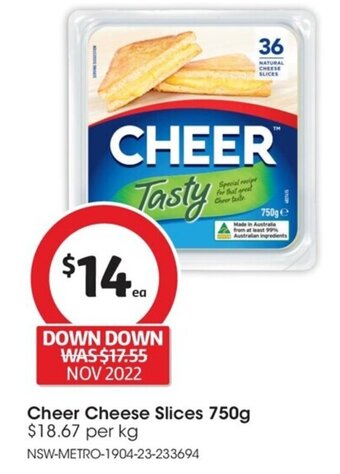 Coles Cheer Cheese Slices 750g offer