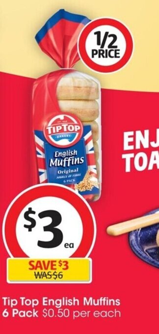 Coles Tip Top English Muffins 6 Pack offer