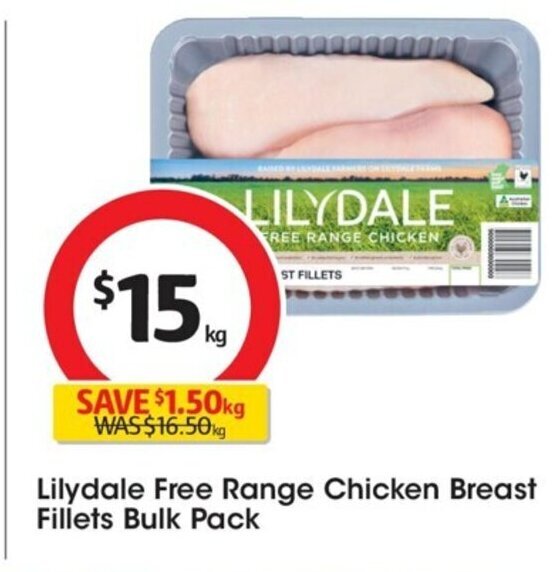 Lilydale Free Range Chicken Breast Fillets Bulk Pack offer at Coles