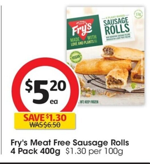 Fry's Meat Free Sausage Rolls 4 pack 400g offer at Coles