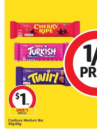 Coles Cadbury Medium Bar 30g-60g offer