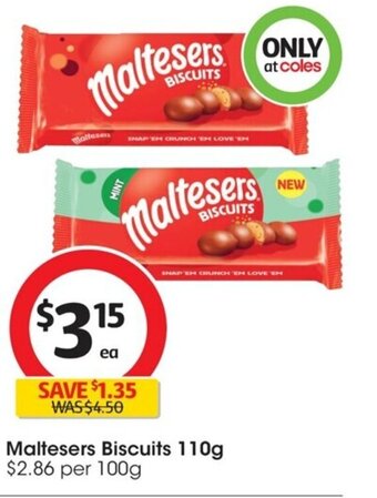 Coles Maltesers Biscuits 110g. offer
