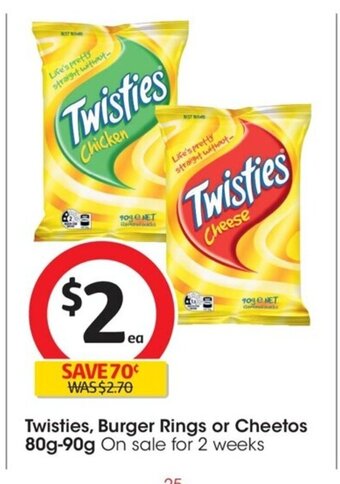 Coles Twisties,Burger Rings or Cheetos 80g-90g offer