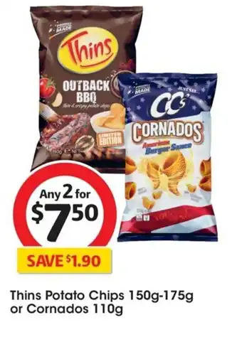 Coles Thins Potato Chips 150 g-175g or Cornados 110g offer