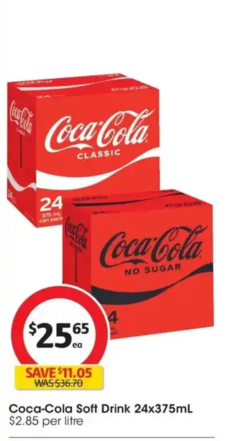 Coles Coca-Cola Soft Drink 24x375 ml. offer