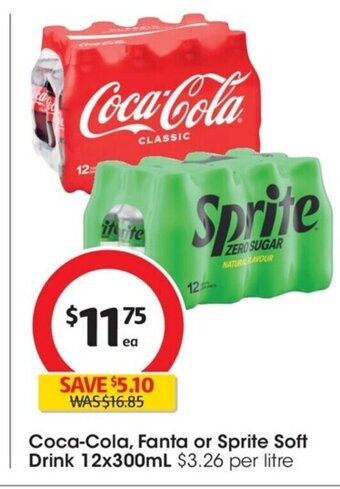 Coles Coca-Cola, Fanta or Sprite Soft Drink 12x300 ml offer