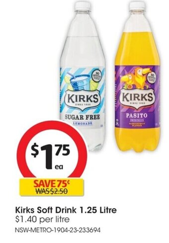 Coles Kirks Soft Drink 1.25 Litre offer