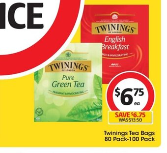 Coles Twinings Tea Bags 80 pack-100 pack offer