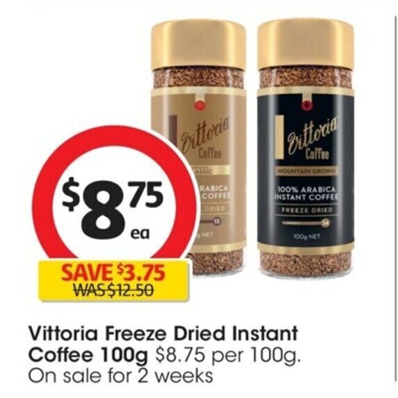 Vittoria Freeze Dried Instant Coffee 100g offer at Coles