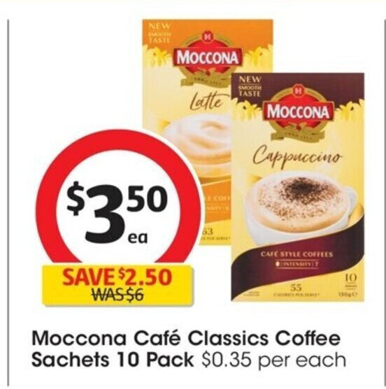 Moccona Café Classic Coffee Sachets 10 pack offer at Coles