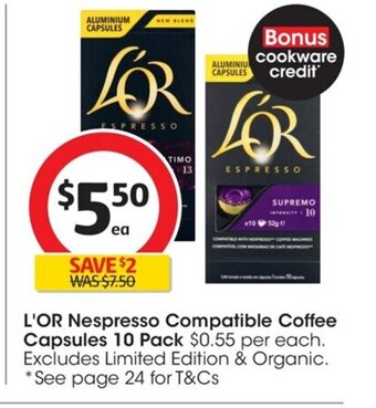 Coles L'Or Nespresso Compatible Coffee Capsules 10 Pack offer