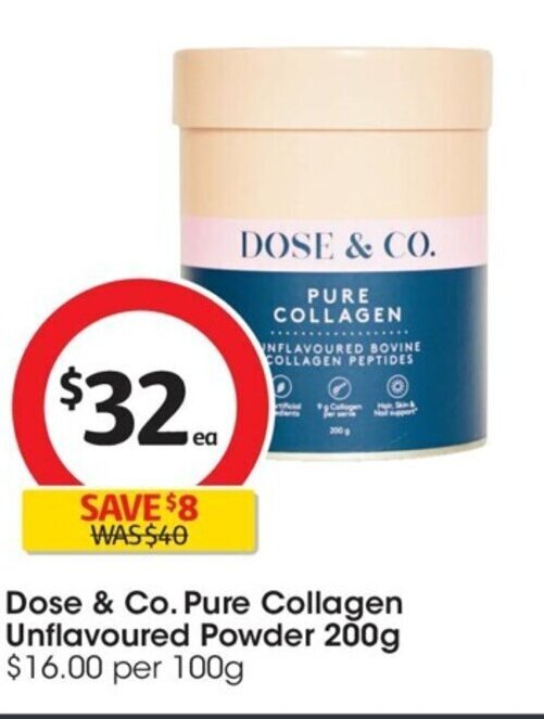 Dose & Co. Pure Collagen Unflavoured Powder 200g offer at Coles