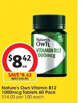 Coles Nature's Own Vitamin B12 1000 mcg Tablets 60 pack offer