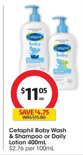Coles Cetaphil Baby Wash & Shampoo or Daily Lotion 400ml offer