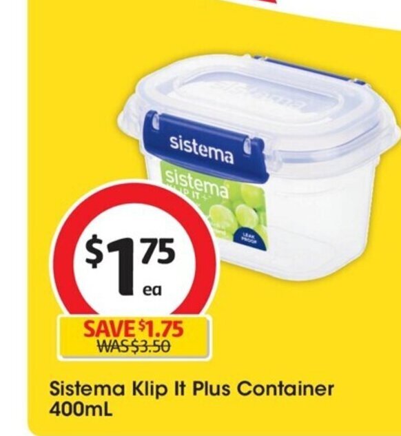 Sistema Klip It Plus Container 400ml offer at Coles