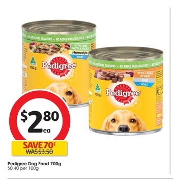 Coles Pedigree Dog Food 700g offer
