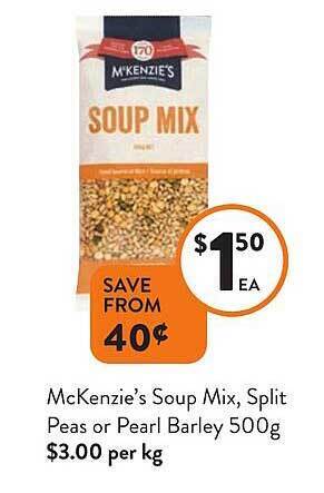 Mckenzie's soup mix, split peas or pearl barley