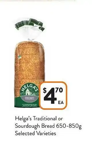 Foodworks Helga's traditional or sourdough bread offer