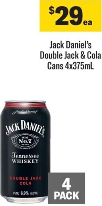 Coles Jack Daniel's Double Jack & Cola Cans 4x375ml offer