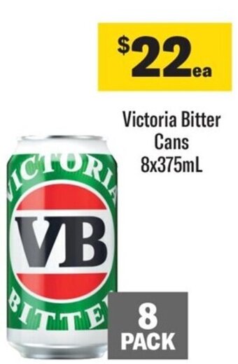 Coles Victoria Bitter Cans 8x375ml offer