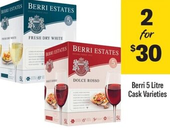 Coles Berri 5 Litre Cask Varieties 2 for offer