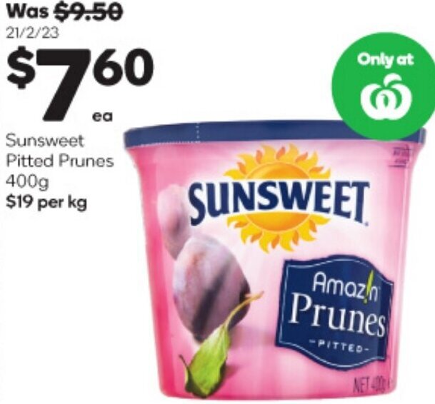 Sunsweet Pitted Prunes 400g offer at Woolworths