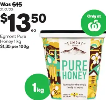 Woolworths Egmont Pure Honey 1kg offer