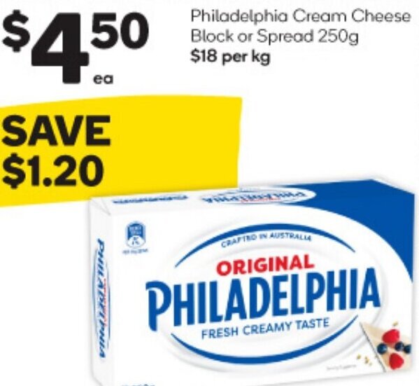 Philadelphia Cream Cheese Block or Spread 250g offer at Woolworths