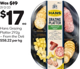 Woolworths Hans Grazing Platter 292g offer
