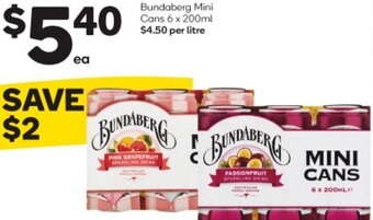 Woolworths Bundaberg Mini Cans 6 x 200ml offer