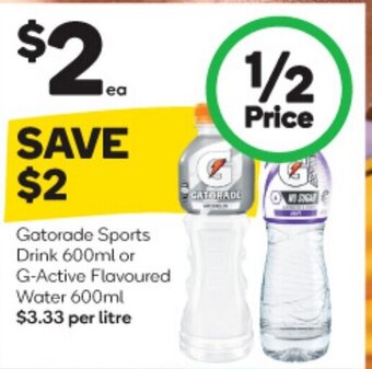 Woolworths Gatorade Sports Drink 600ml or G-Active Flavoured Water 600ml offer